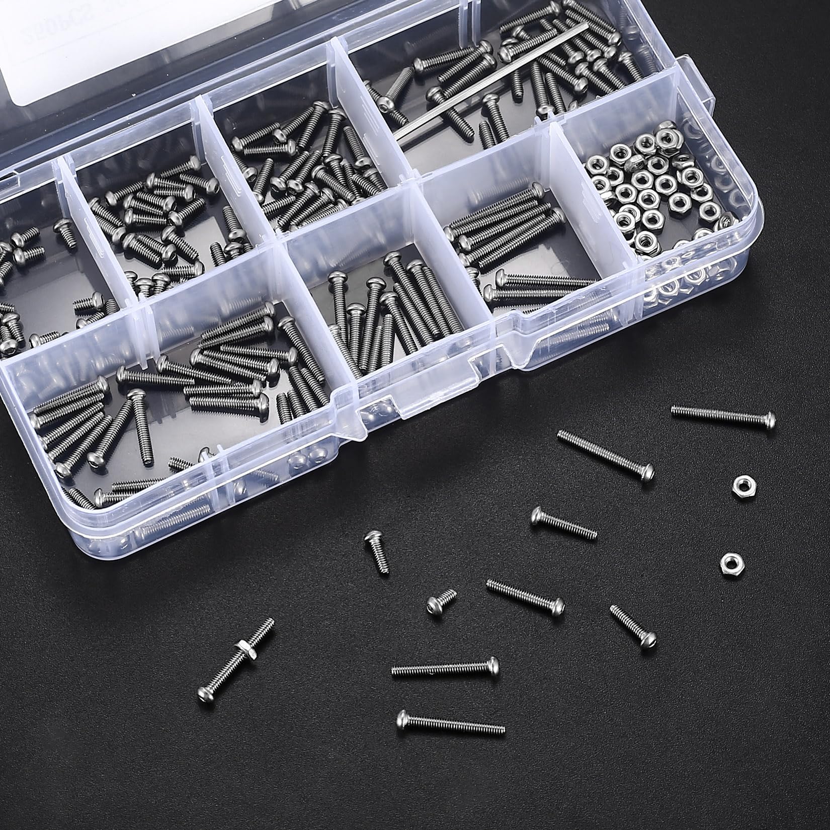 410 stuks M2 verzonken kop zeskantschroeven, 10.9 koolstofstaal volledige draad machineschroeven, moeren en ringen assortiment met inbussleutels 