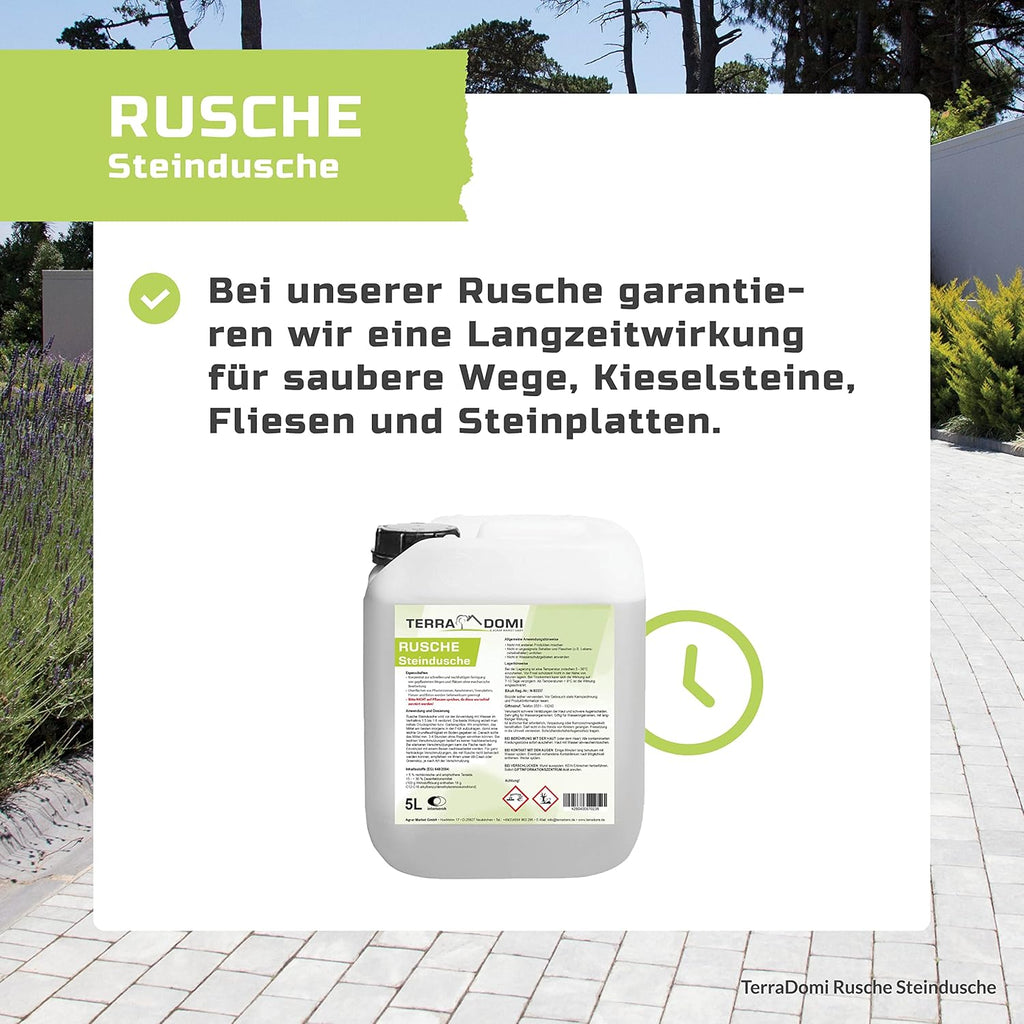 Terra Domi Rusche Steendouche, 5 L Concentraat, Steenreiniger voor tot 2000 m², Reinigingsmiddel voor Schone Paden &amp; Pleinen, Padreiniger, Biologisch Afbreekbaar 