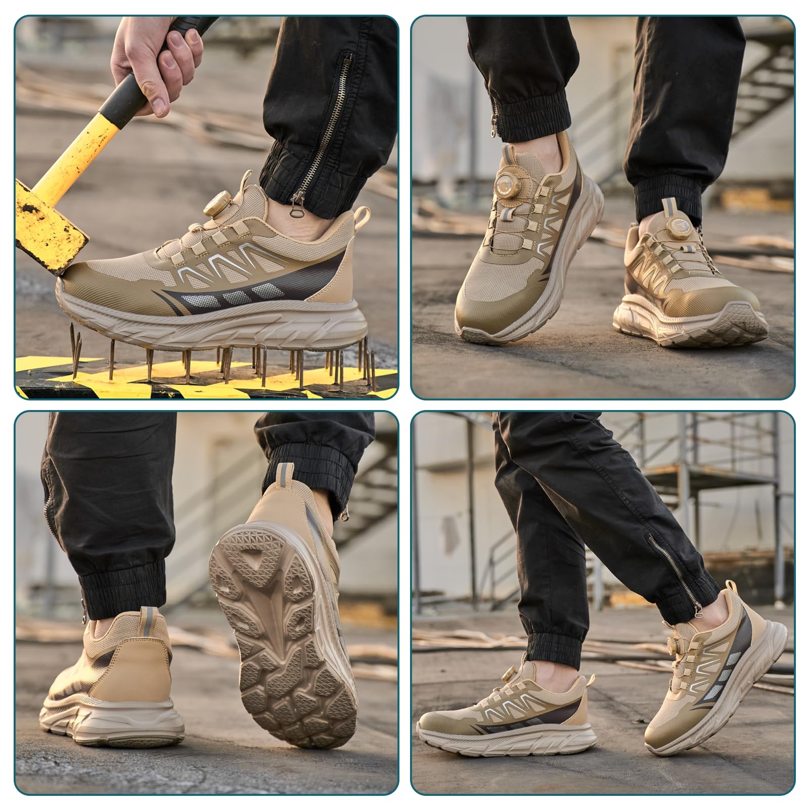 RASEARY Veiligheidsschoenen Werkschoenen Heren Dames Comfortabele schoenen met stalen neus Lichtgewicht ademende industriële werkschoenen met draaibare gespen Veters 