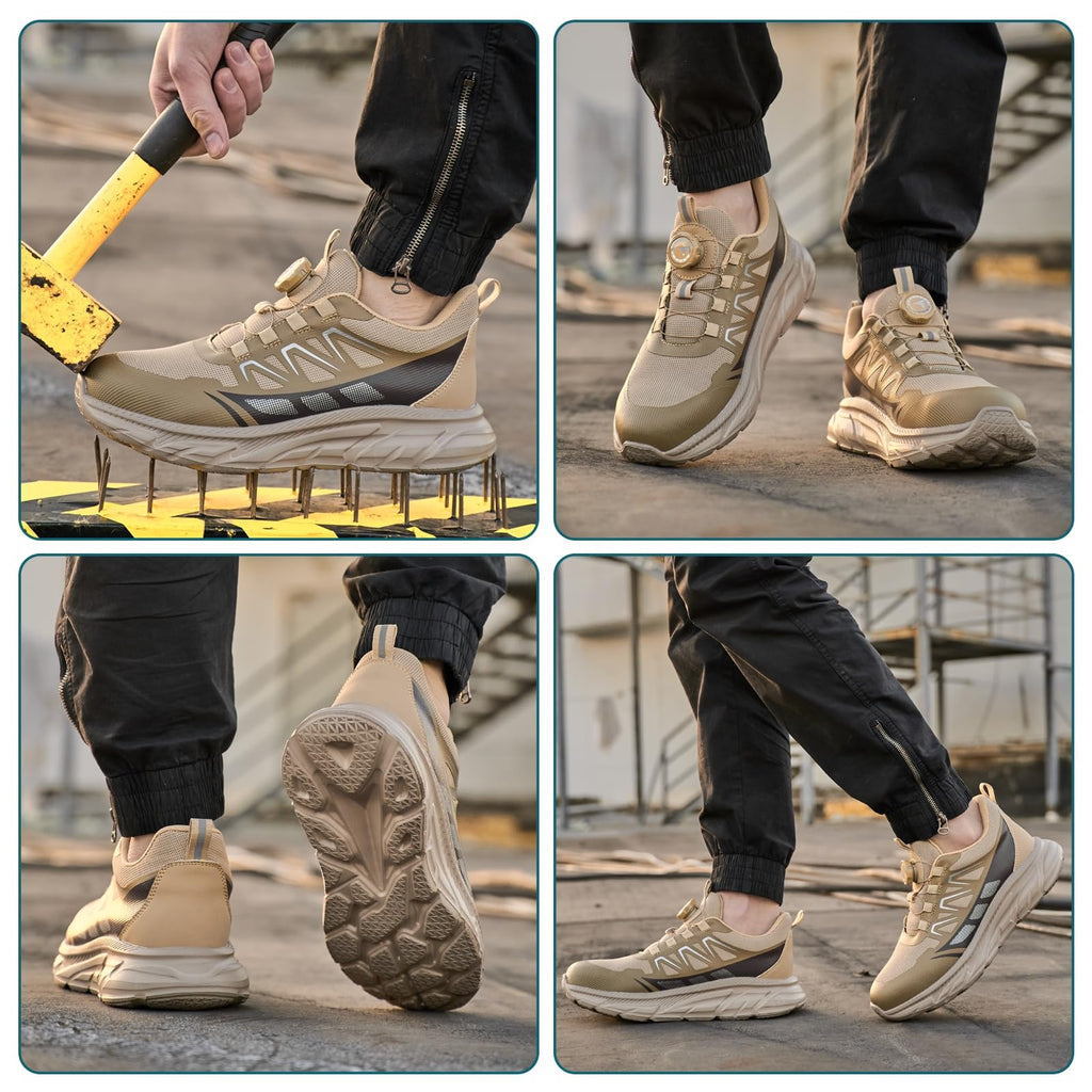 RASEARY Veiligheidsschoenen Werkschoenen Heren Dames Comfortabele schoenen met stalen neus Lichtgewicht ademende industriële werkschoenen met draaibare gespen Veters 