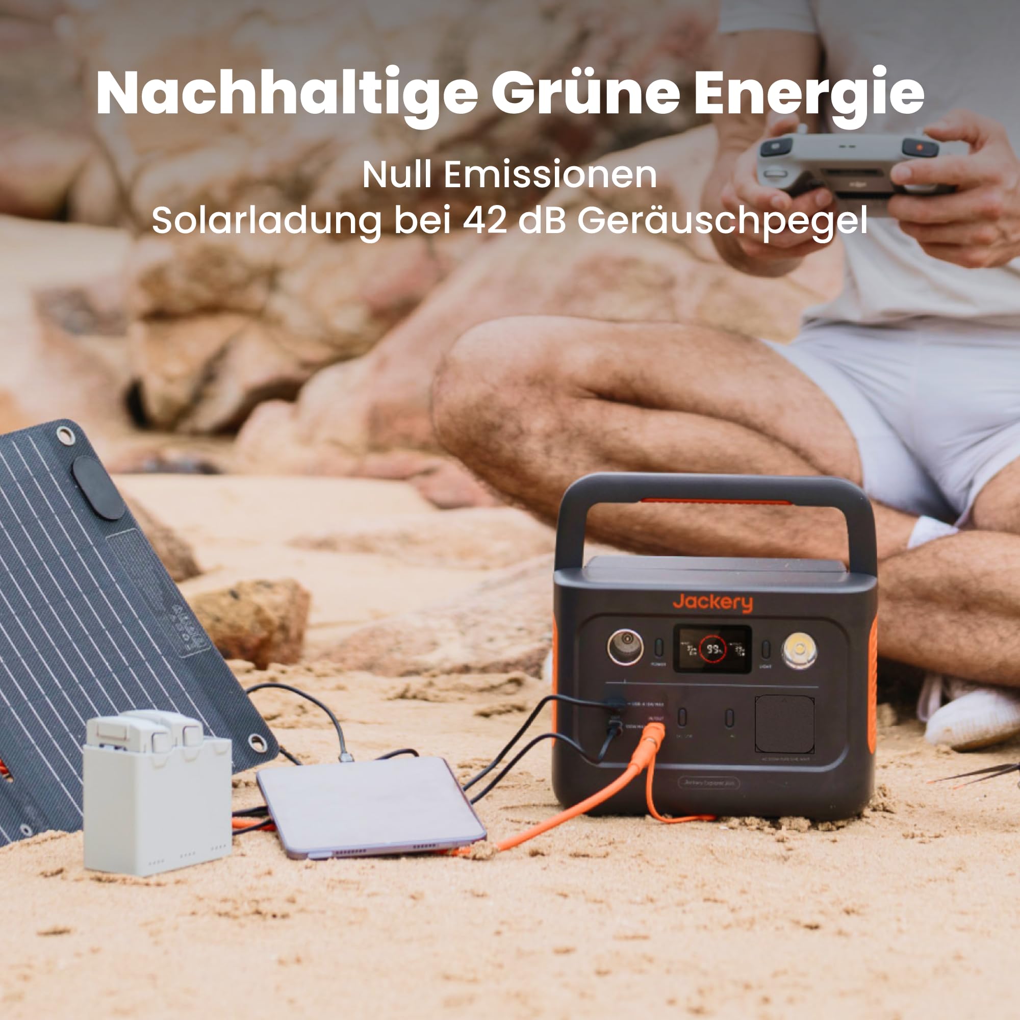 Jackery 240 v2 zonnegenerator met 40W zonnepaneel, 256Wh LiFePO4-accu, 300W AC en 100W USB-C-uitgang voor buiten, kamperen en noodgevallen (nieuw in 2024) 
