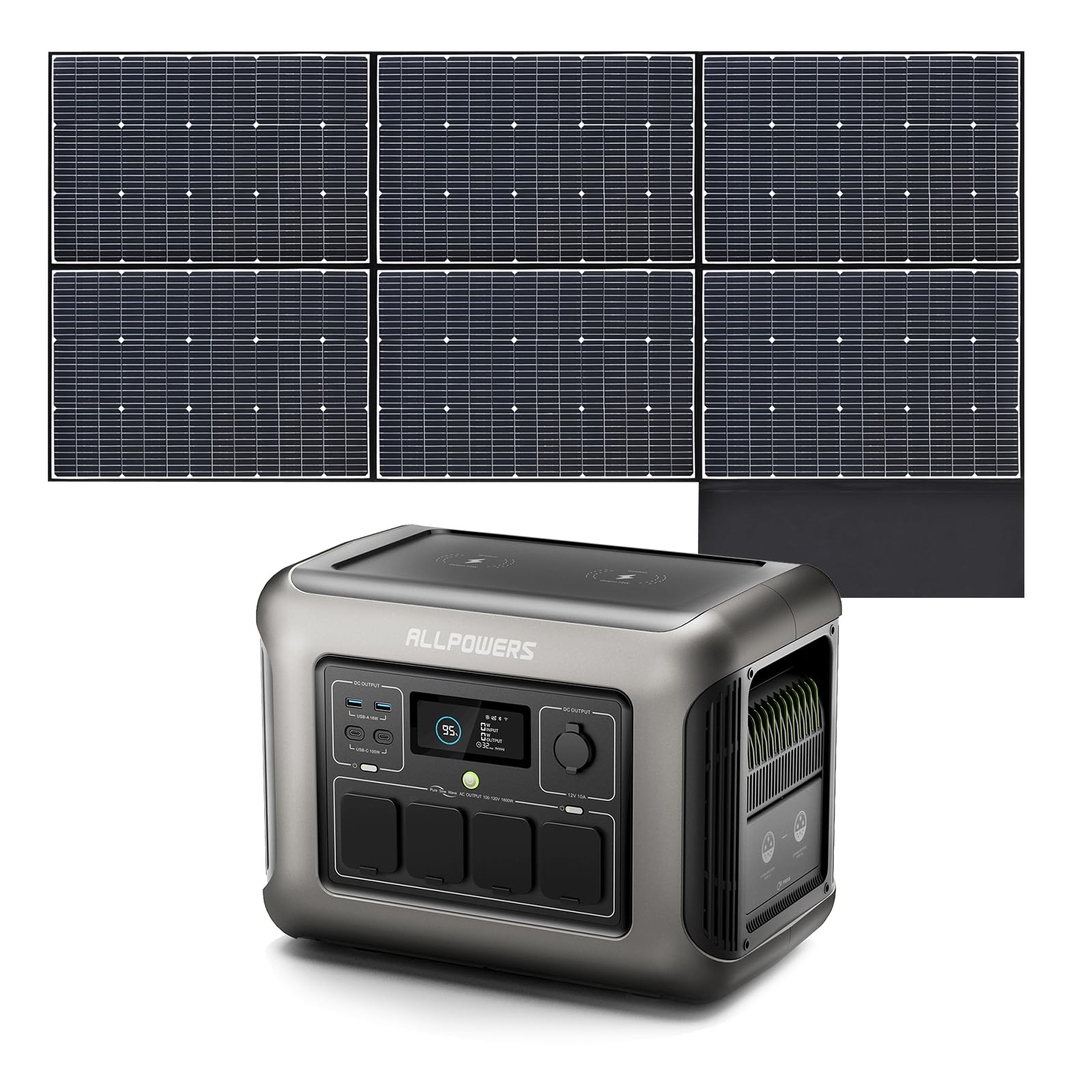 ALLPOWERS R1500 Draagbaar Energiestation met 200W Zonnepaneel, 1152Wh LiFePO4 Accu met 1800W AC Output Zonnegenerator, 43dB Stille Werking Mobiele Noodstroomvoorziening voor Tuin Reizen Kamperen Camper 