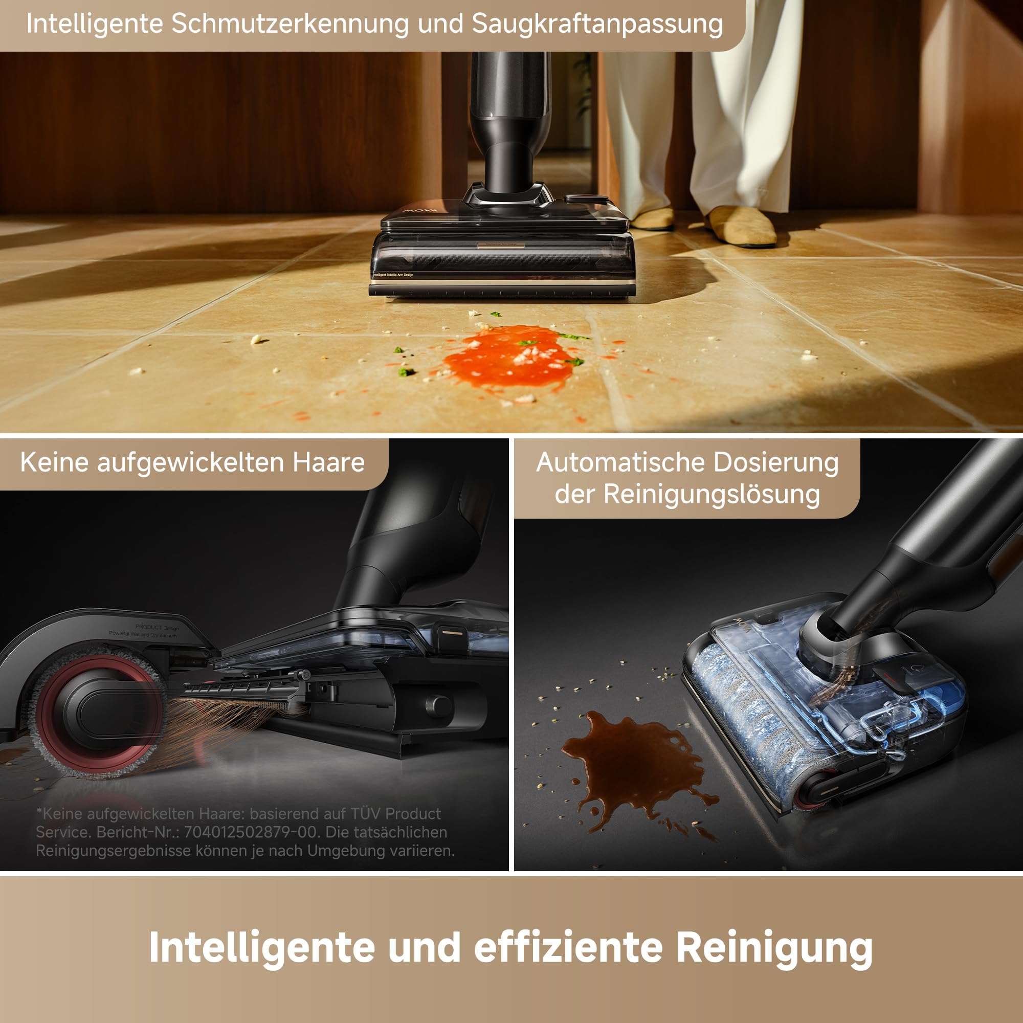 Mova X4 Pro Nass-Trocken-Sauger 20.000 Pa, Heißwasser-Wischfunktion, Tangle-Free, Selbstreinigung bei 100 °C, Push-In-Basisstation, LED-Bürstenkopf, Doppelkante, intelligente Saugkraftregelung