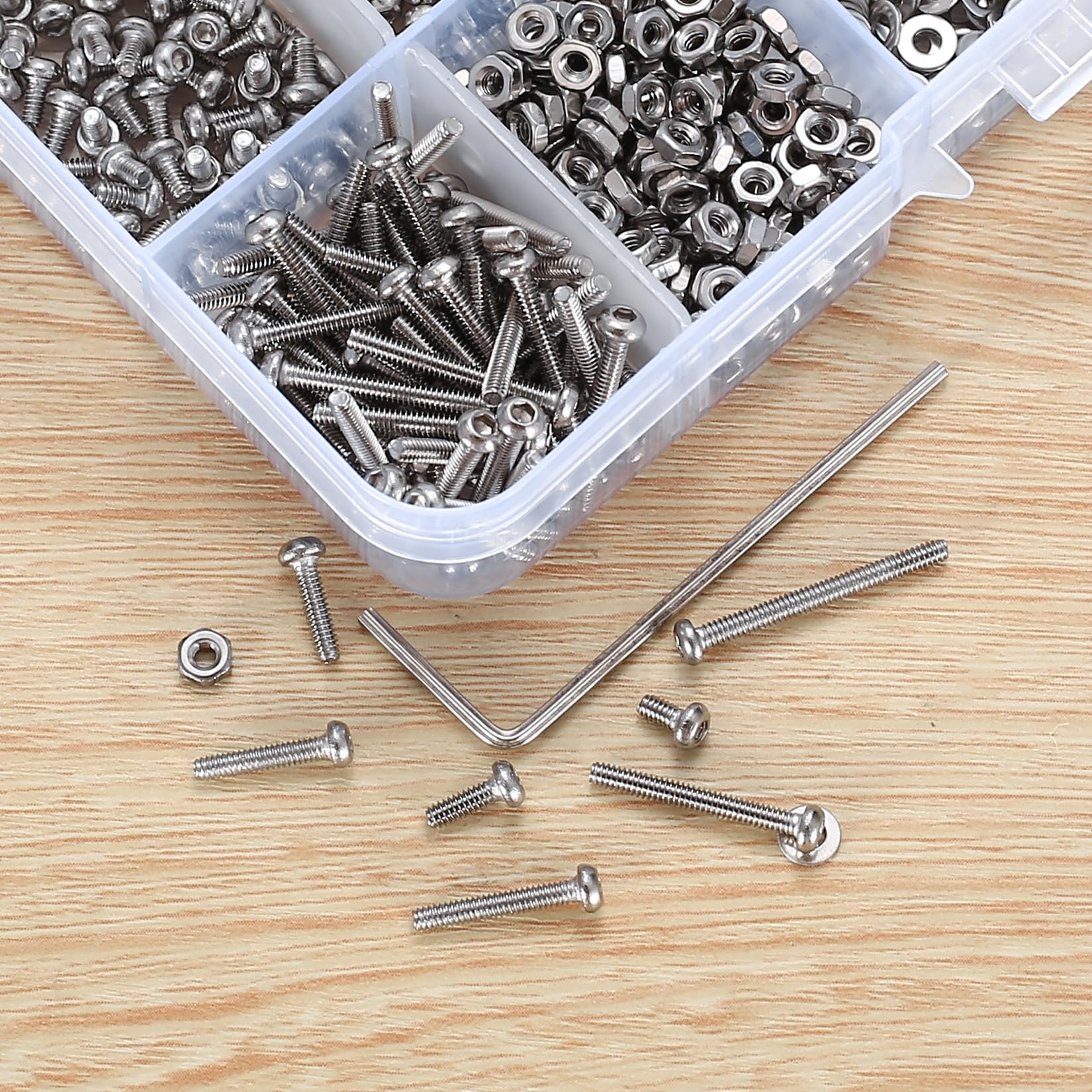 410 stuks M2 verzonken kop zeskantschroeven, 10.9 koolstofstaal volledige draad machineschroeven, moeren en ringen assortiment met inbussleutels 