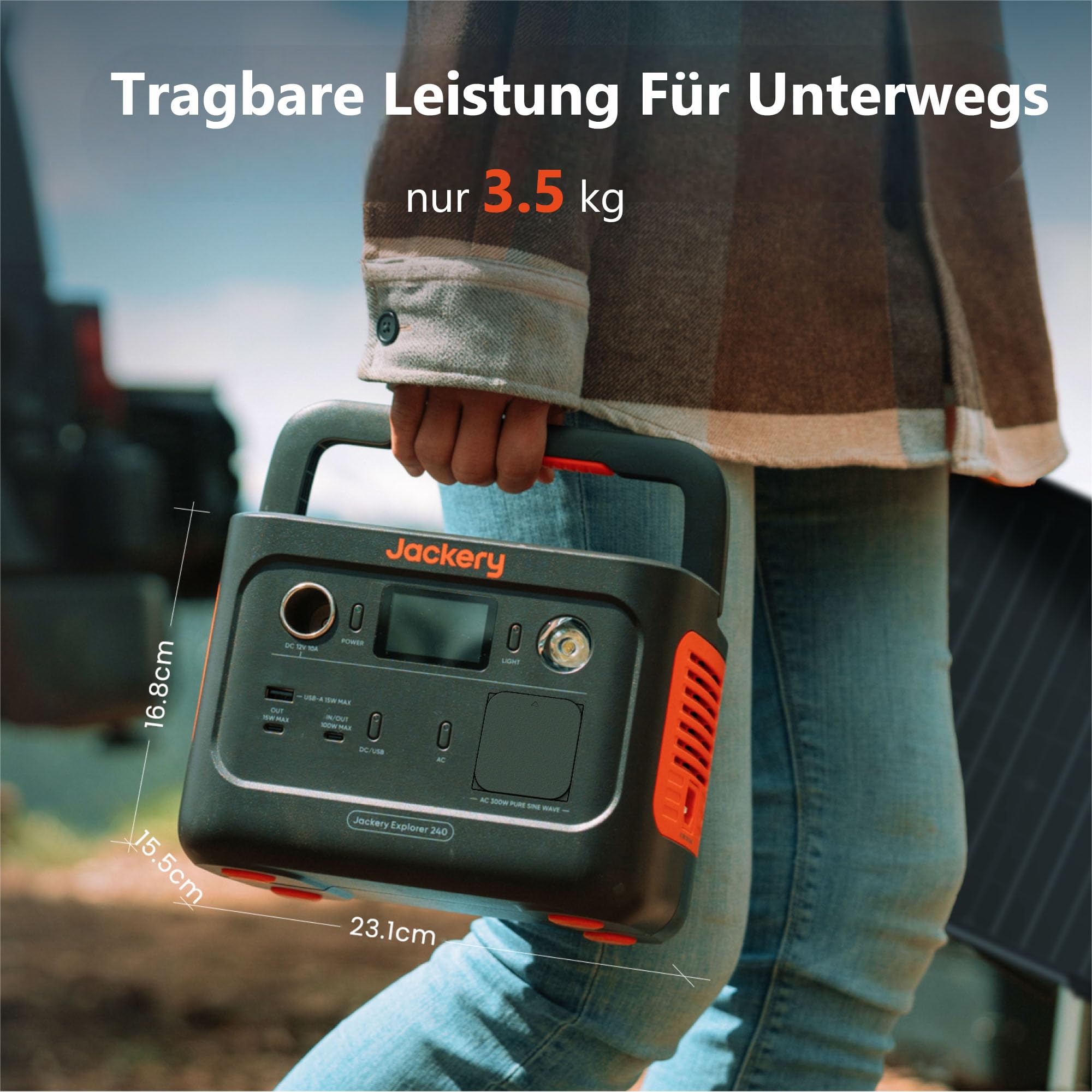 Jackery 240 v2 zonnegenerator met 40W zonnepaneel, 256Wh LiFePO4-accu, 300W AC en 100W USB-C-uitgang voor buiten, kamperen en noodgevallen (nieuw in 2024) 