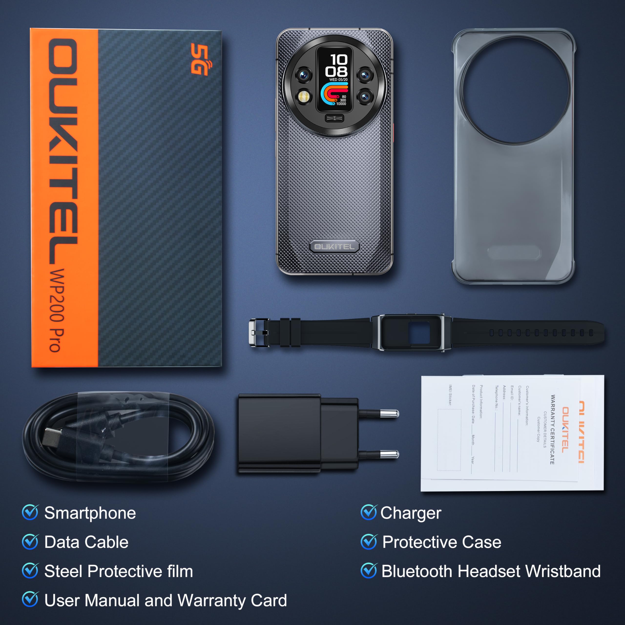 OUKITEL WP200 Pro 5G Outdoor Smartphone - Android 15 72GB + 1TB Smartphone met SmartWatch, 6,7" AMOLED FHD+ 120 Hz Waterdicht Ontgrendeld, 8580mAh/45W, 108MP Camera, 5G Dual SIM/NFC/WiFi 6 - Groen