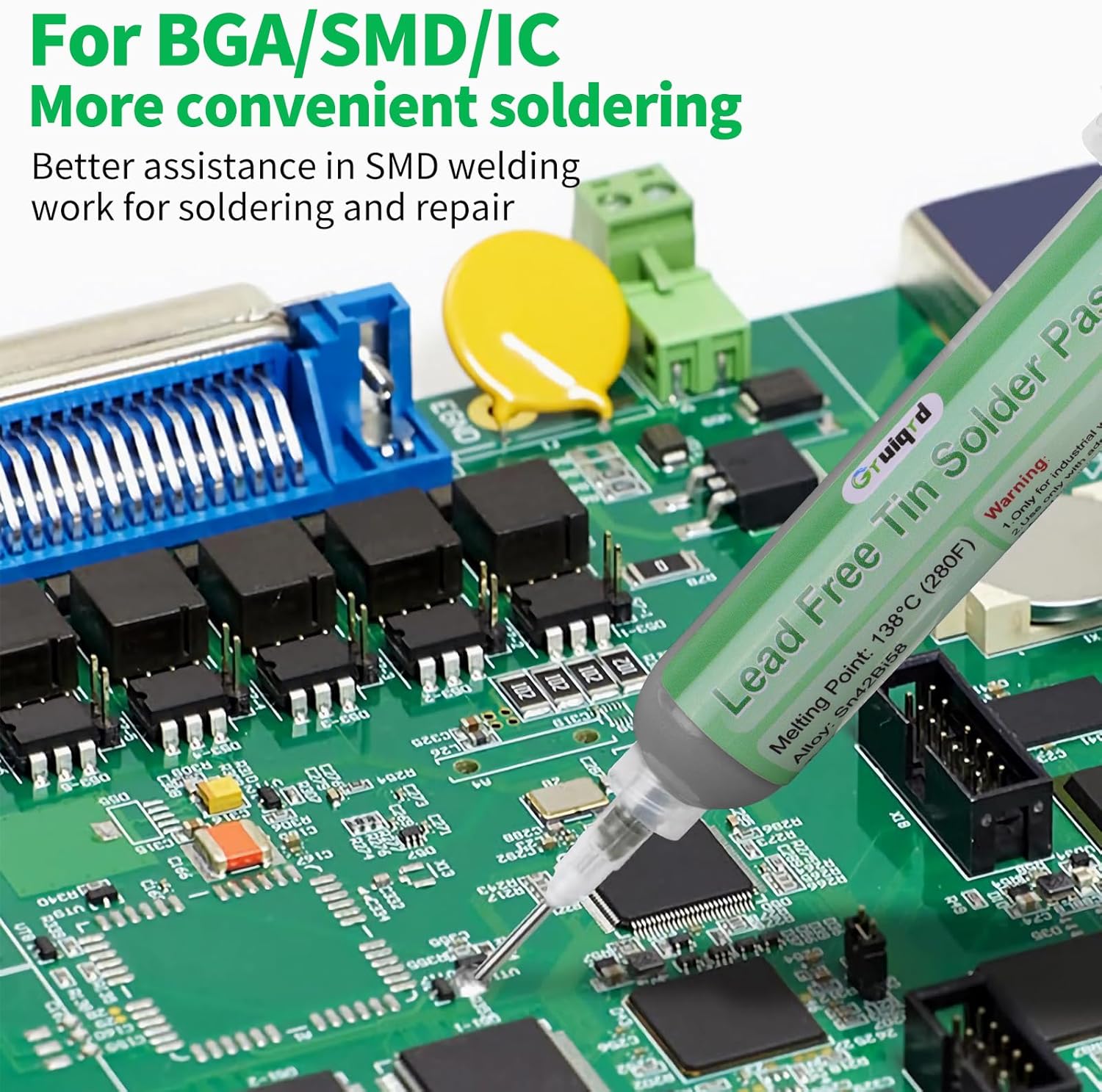 Gruiqrd spuit soldeerpasta flux Sn42 Bi58, loodvrije soldeerpasta, soldeervloeistof tinpasta, soldeerpasta voor lage temperaturen 138 graden, voor BGA LED SMD SMT soldeer (1,41 oz/40 g) 
