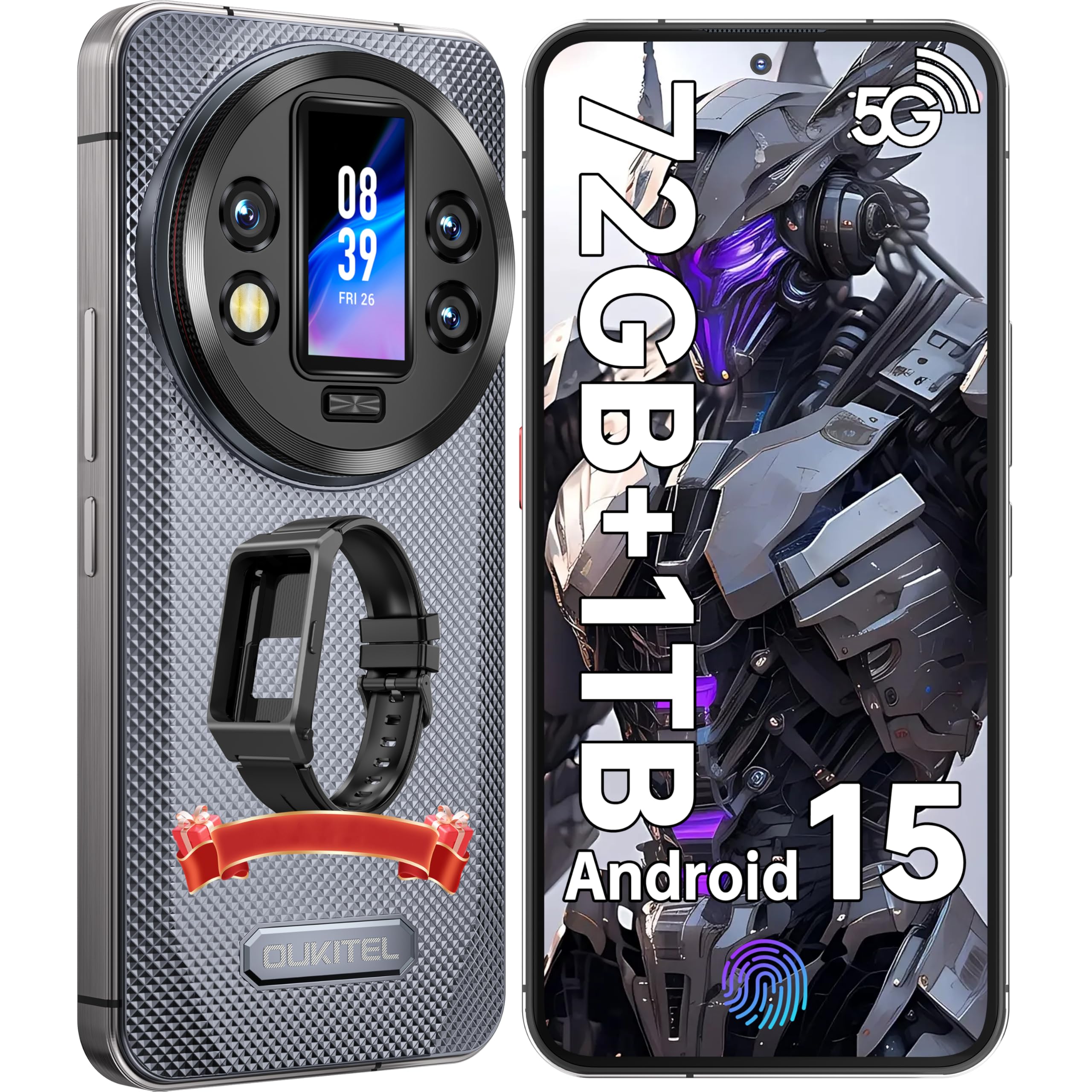 OUKITEL WP200 Pro 5G Outdoor Smartphone - Android 15 72GB + 1TB Smartphone met SmartWatch, 6,7" AMOLED FHD+ 120 Hz Waterdicht Ontgrendeld, 8580mAh/45W, 108MP Camera, 5G Dual SIM/NFC/WiFi 6 - Groen