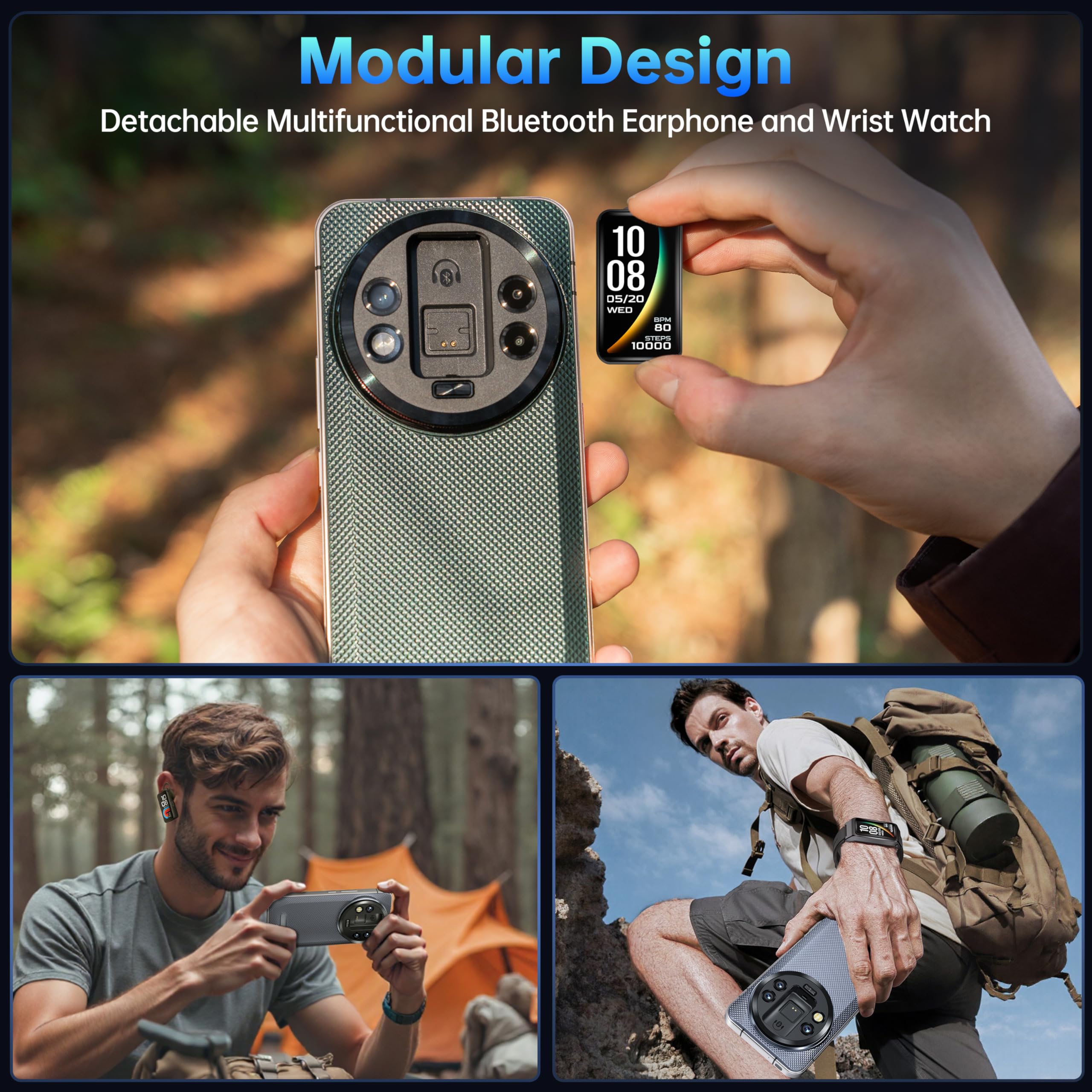 OUKITEL WP200 Pro 5G Outdoor Smartphone - Android 15 72GB + 1TB Smartphone met SmartWatch, 6,7" AMOLED FHD+ 120 Hz Waterdicht Ontgrendeld, 8580mAh/45W, 108MP Camera, 5G Dual SIM/NFC/WiFi 6 - Groen