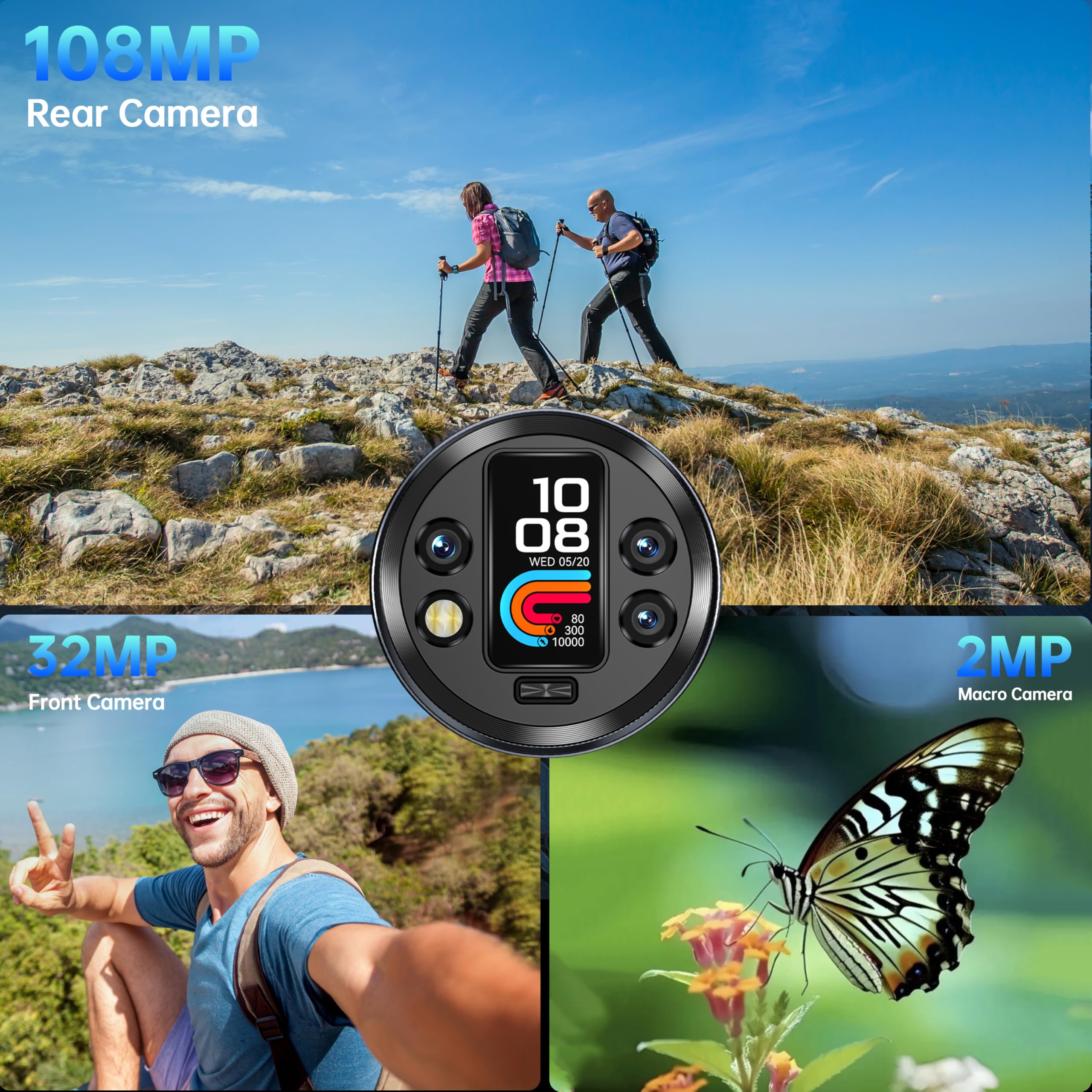 OUKITEL WP200 Pro 5G Outdoor Smartphone - Android 15 72GB + 1TB Smartphone met SmartWatch, 6,7" AMOLED FHD+ 120 Hz Waterdicht Ontgrendeld, 8580mAh/45W, 108MP Camera, 5G Dual SIM/NFC/WiFi 6 - Groen