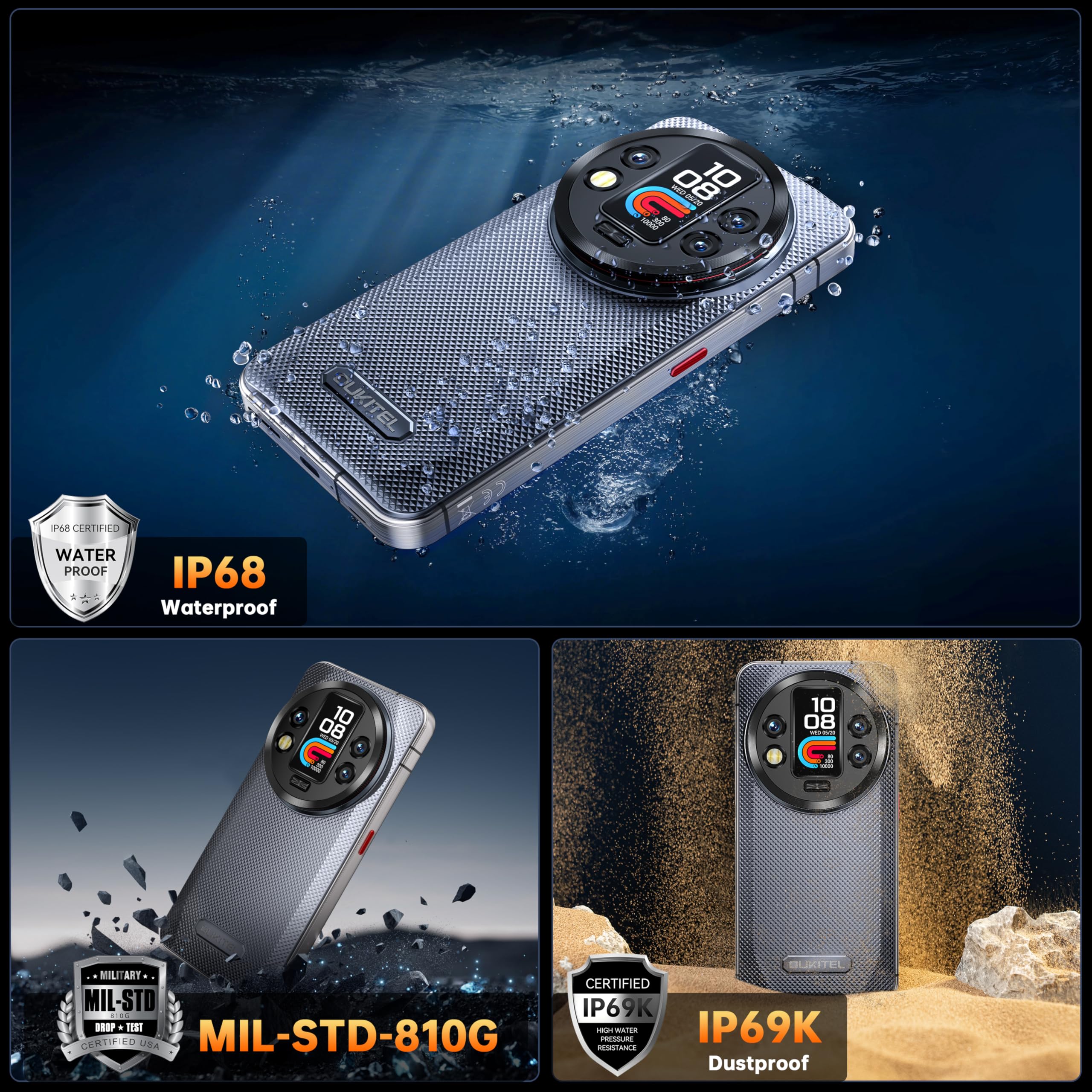 OUKITEL WP200 Pro 5G Outdoor Smartphone - Android 15 72GB + 1TB Smartphone met SmartWatch, 6,7" AMOLED FHD+ 120 Hz Waterdicht Ontgrendeld, 8580mAh/45W, 108MP Camera, 5G Dual SIM/NFC/WiFi 6 - Groen