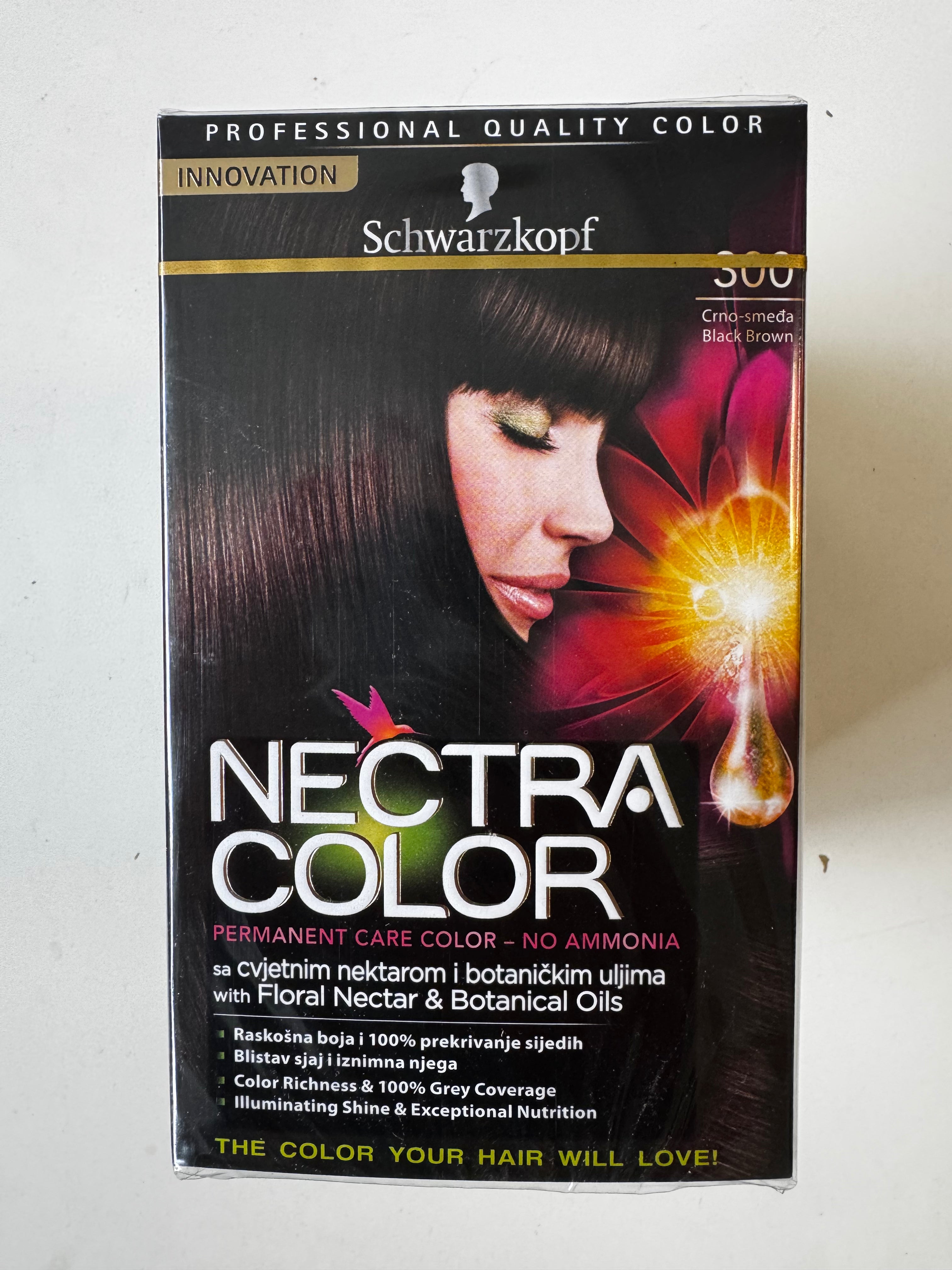 3-pack Schwarzkopf Nectra Color 300 Black Brown / Black Brown (resterende voorraad, vervaldatum overschreden) 