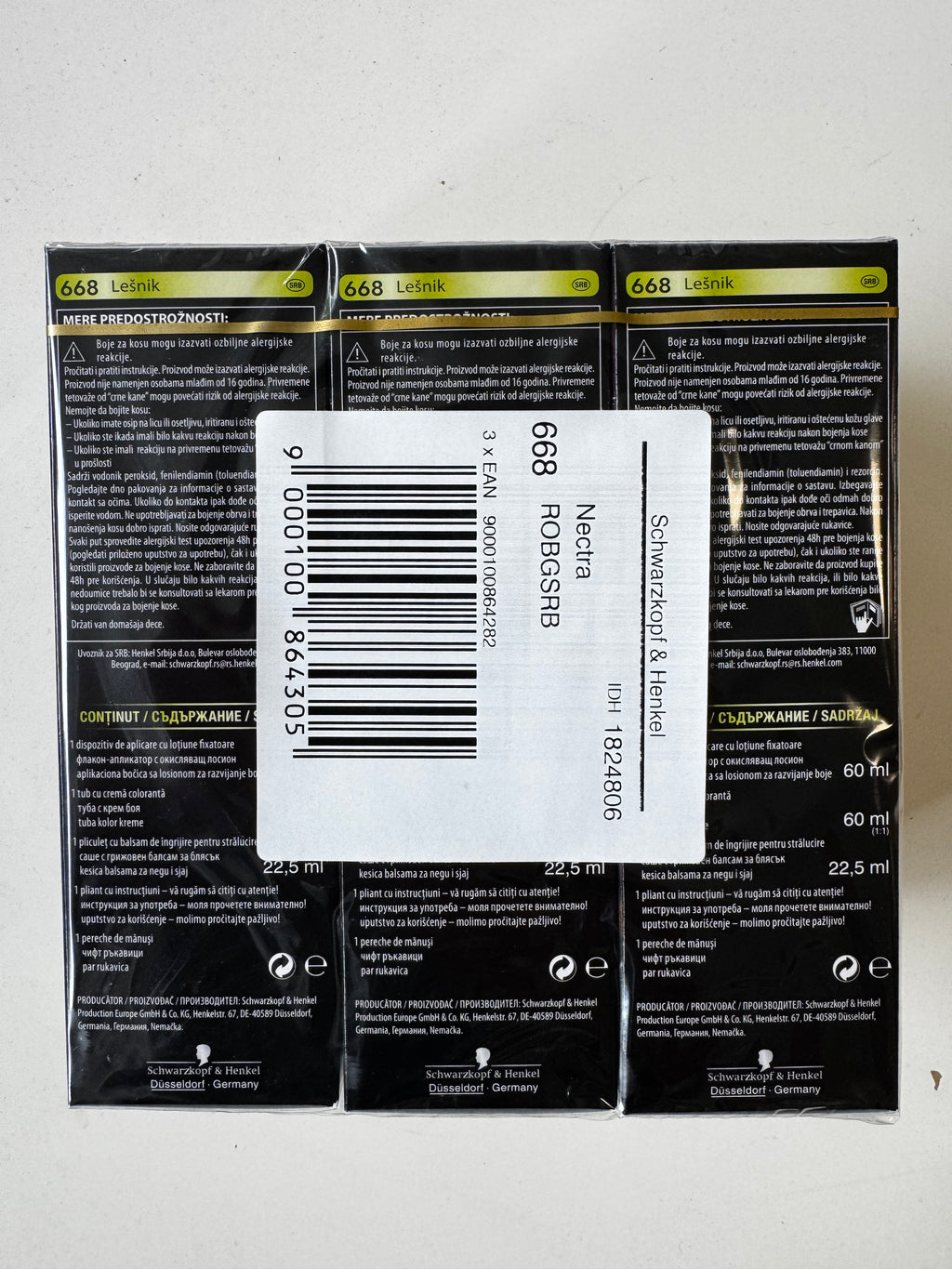3-pack Schwarzkopf Nectra Color 668 Hazelnoot / Hazelnootbruin (resterende voorraad is verlopen) 