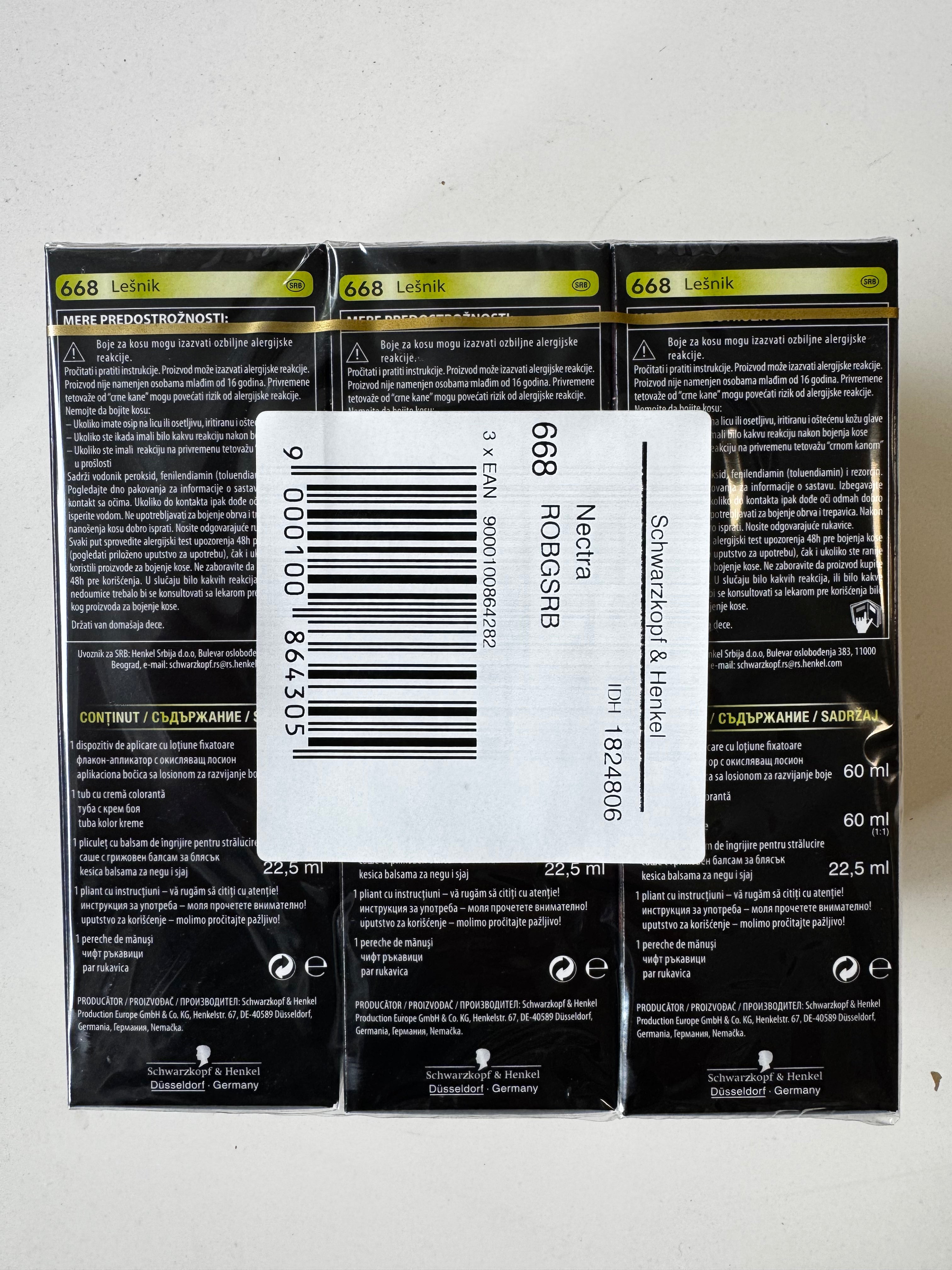 3-pack Schwarzkopf Nectra Color 668 Hazelnoot / Hazelnootbruin (resterende voorraad is verlopen) 