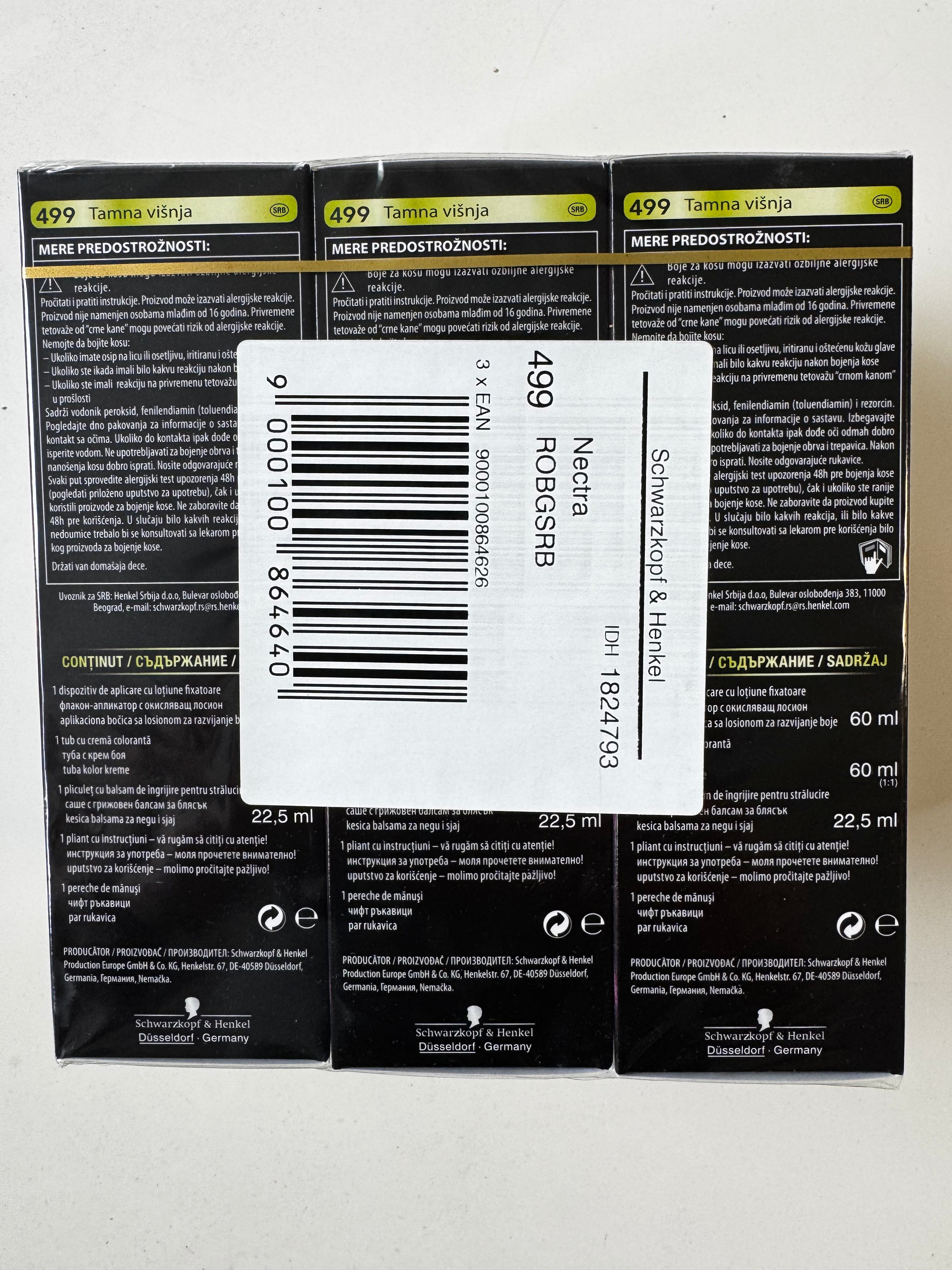 3-pack Schwarzkopf Nectra Color 499 Dark Cherry (verloopt) 