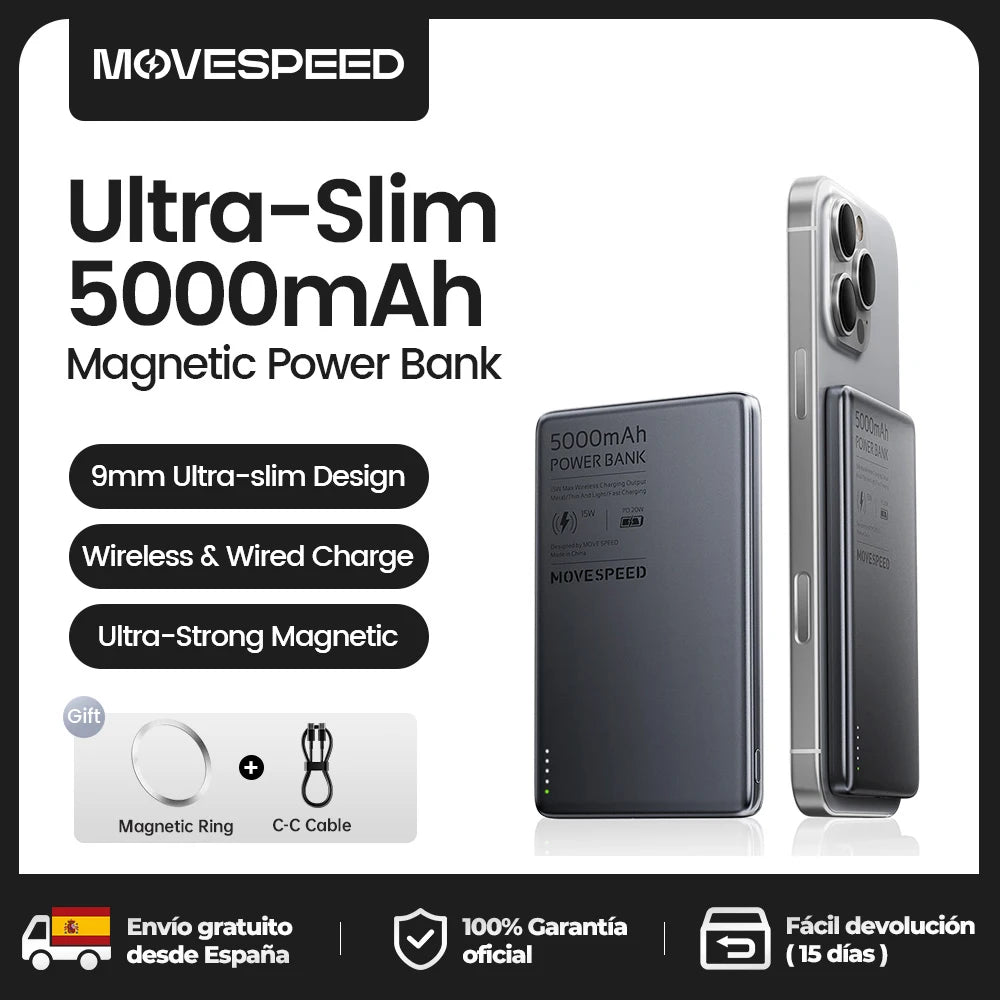 MOVESPEED S05 Slanke magnetische powerbank 5000 mAh snel opladen mini draadloze draagbare oplader batterij voor iPhone 16 15 14 Powerbank - AliExpress 202192403